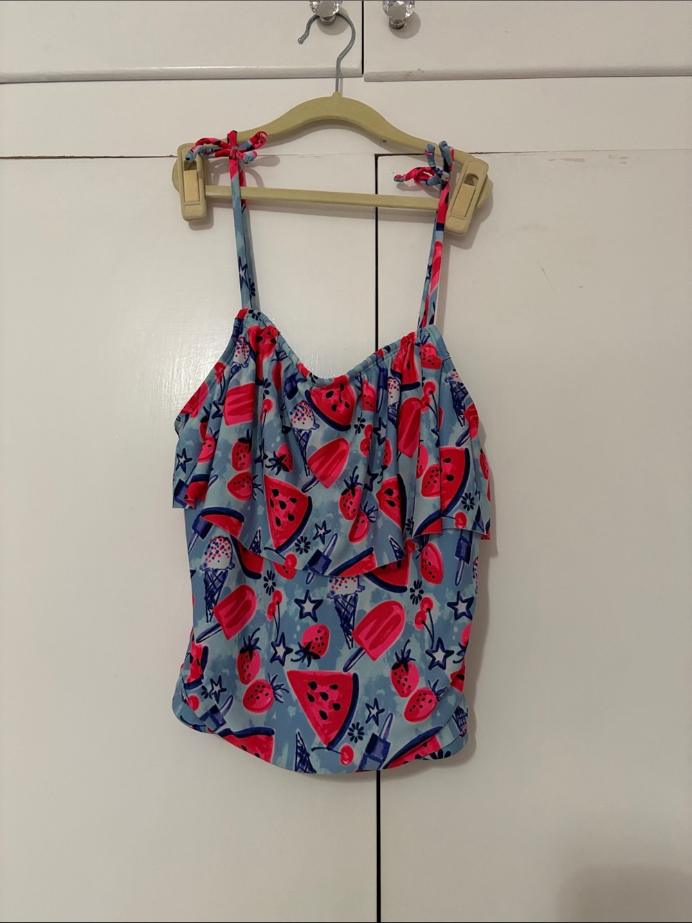 Cat & Jack Light Blue Tankini with Pink Fruit Print